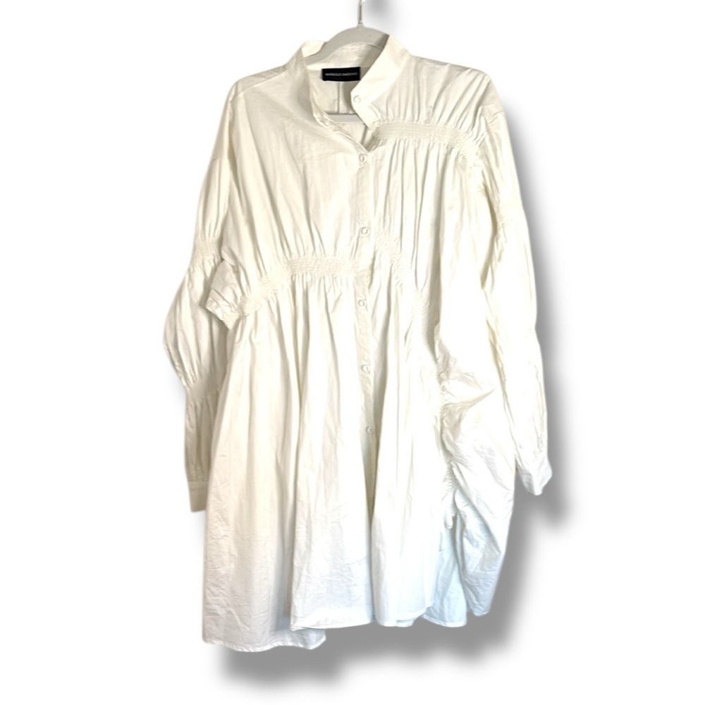 Marigold Shadows Oversized White Button-down Shirt Dress
